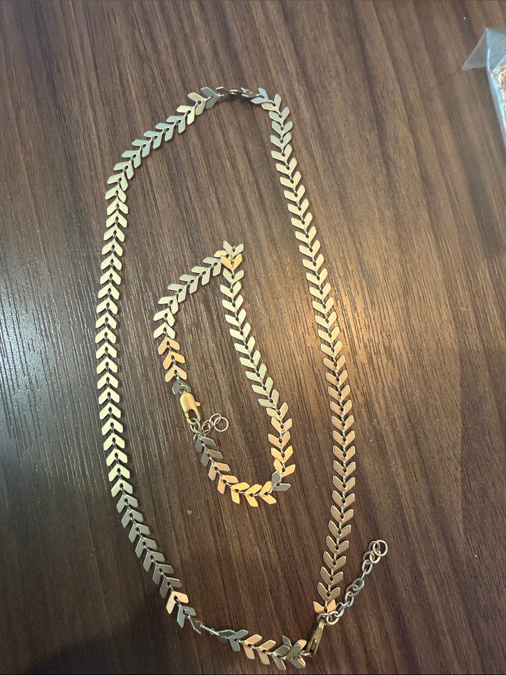 Gold Chevron Link Necklace and Bracelet Set - Women Jewelry